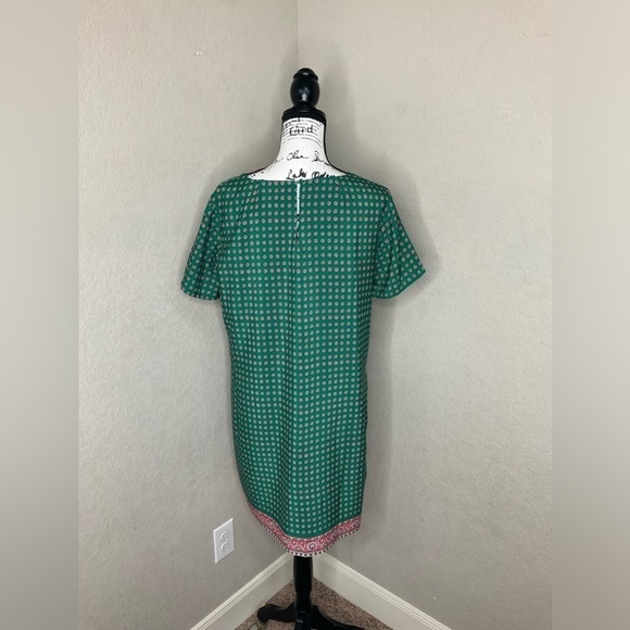 544 - J. Crew NWOT Green/Pink Midi Short Sleeve Dress, Size 12 - Picture 2 of 5